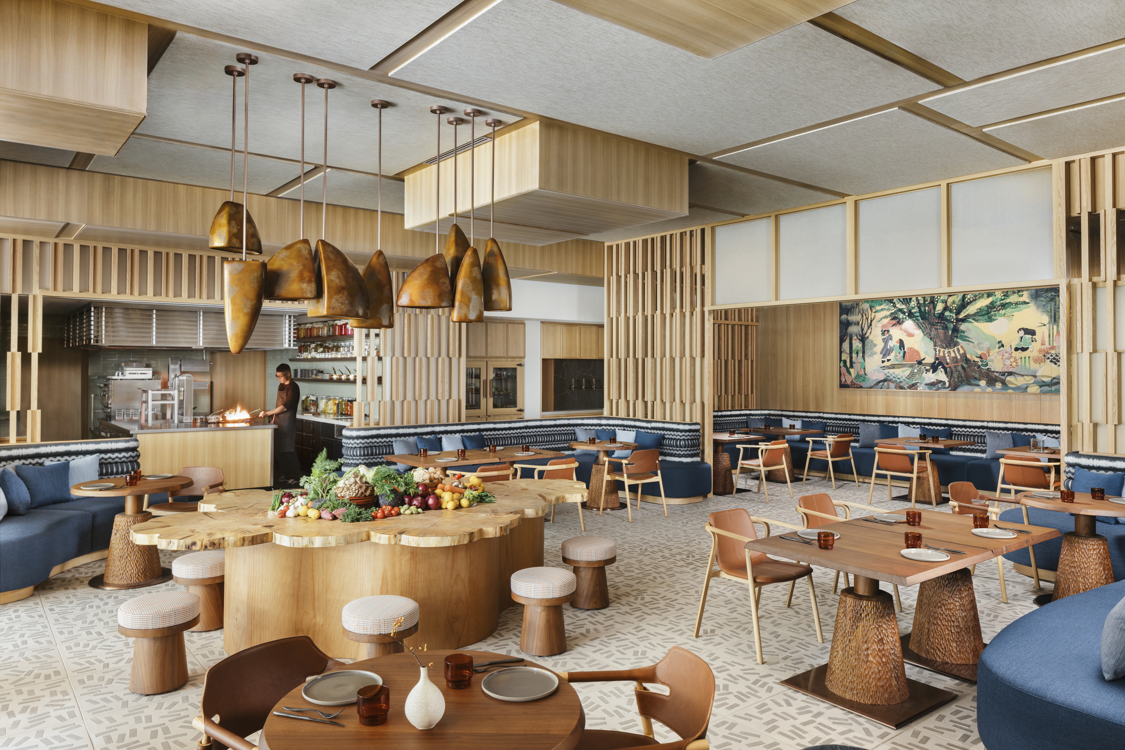 The open kitchen and dining room at Six Senses Kyoto, showing a commitment to place.