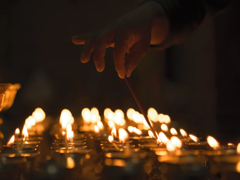 Light Lamps at Samtenling Monastery
