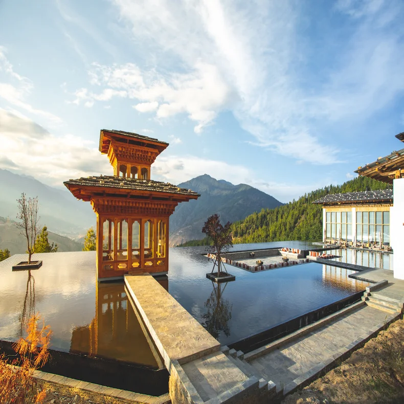 Six Senses Thimphu · Official reflecting-pool photograph