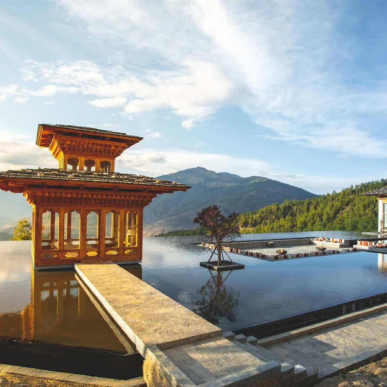 Six Senses Thimphu · Official reflecting-pool photograph