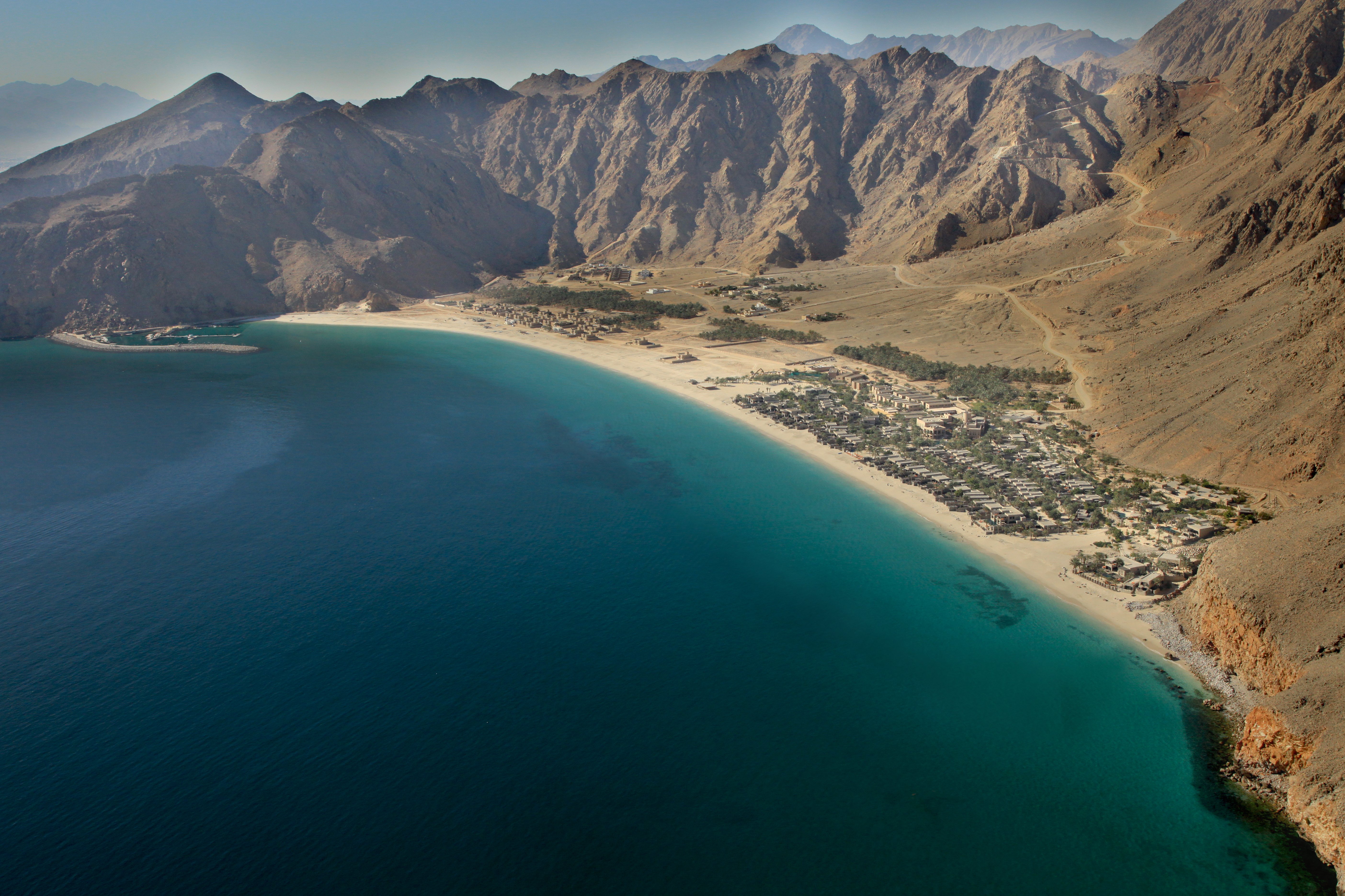 Drone view of Six Senses Zighy Bay on the Musandam Peninsula. Image credit: Six Senses Zighy Bay